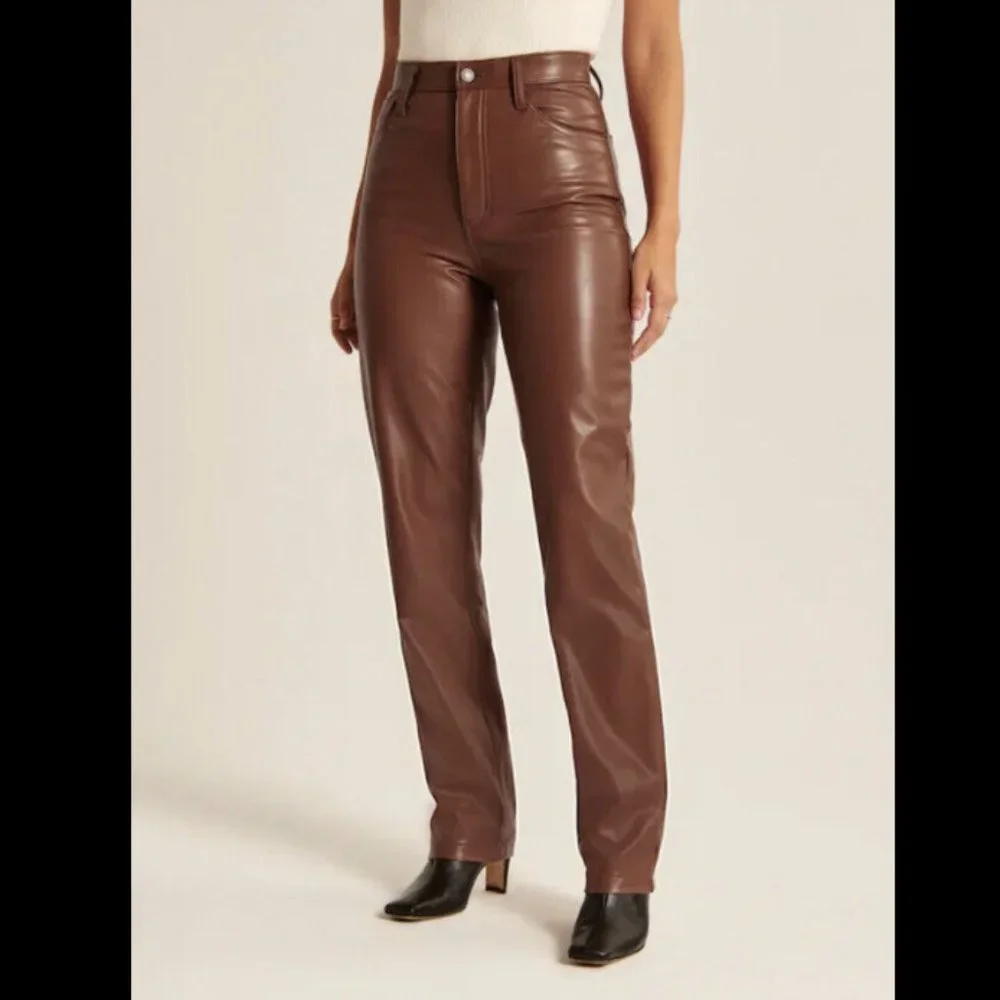 ❌SOLD❌ ABERCROMBIE & Fitch The 90's Straight Ultra High Rise Vegan Leather - Picture 1 of 10